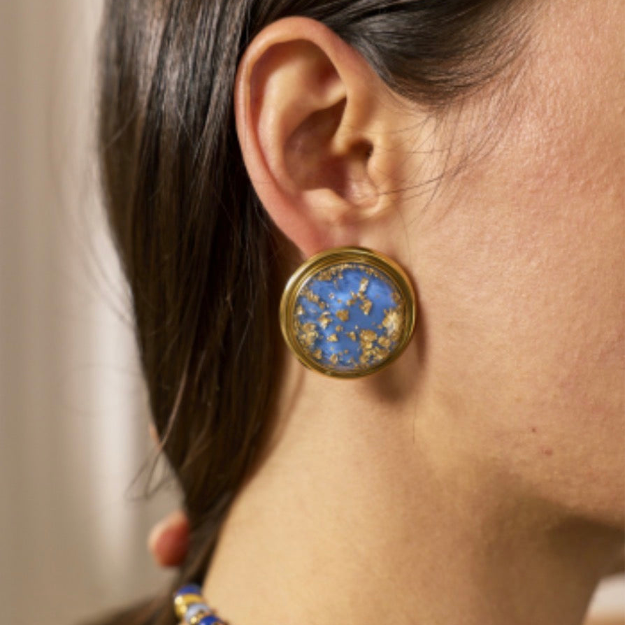 Boucles d’oreilles Bleu Azur & Doré