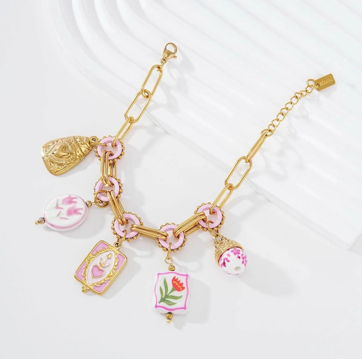 Bracelet Charms Rose & Doré – Esprit Bohème Chic