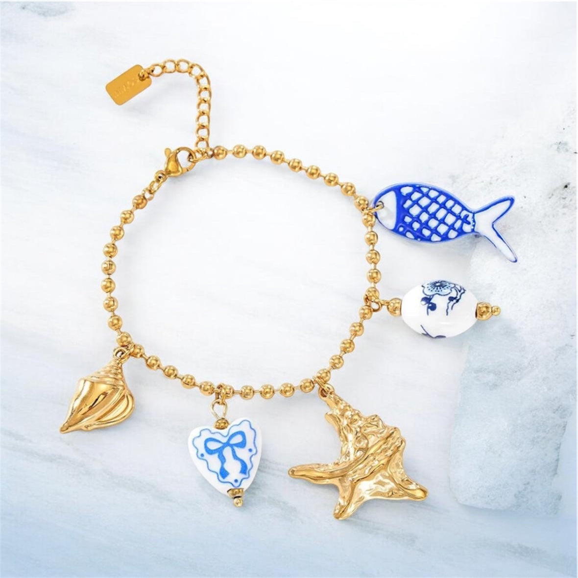 Bracelet charms marin bleu & doré – Esprit bord de mer