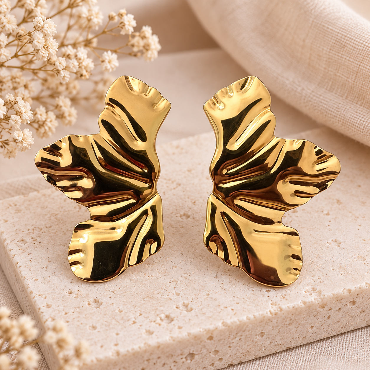 Boucles d’oreilles fleur dorée en acier inoxydable – XXL