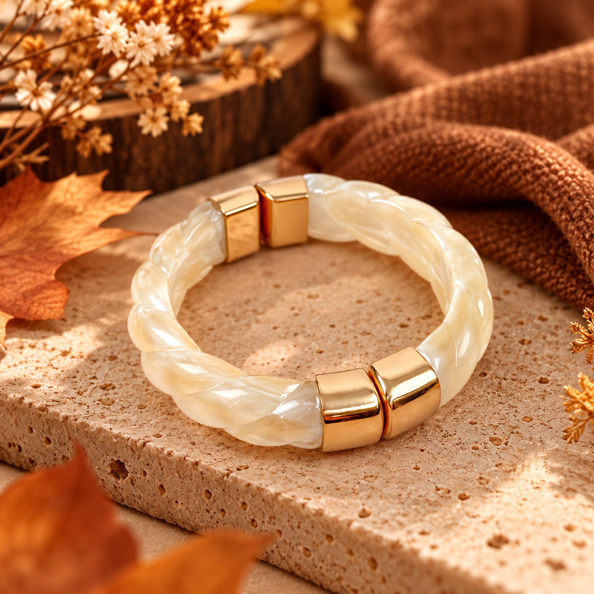 Bracelet torsadé blanc nacré et doré Alba | JustNathalie