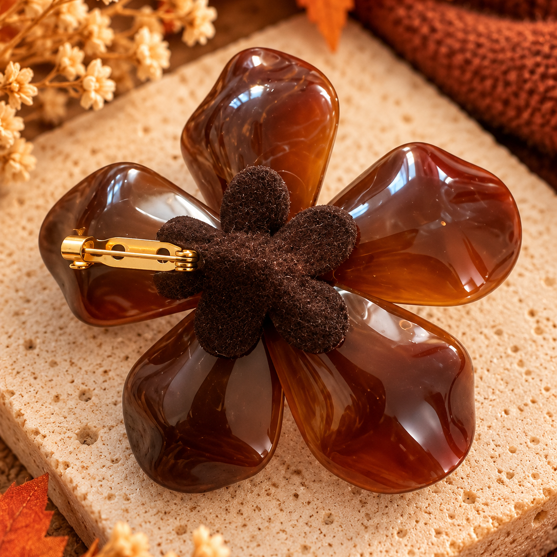 Broche Floréa – Fleur marron effet marbré