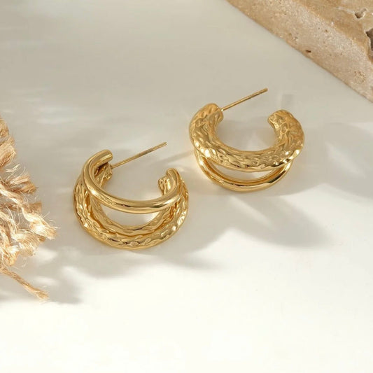 Boucles d’oreilles Créoles Texturées Dorées