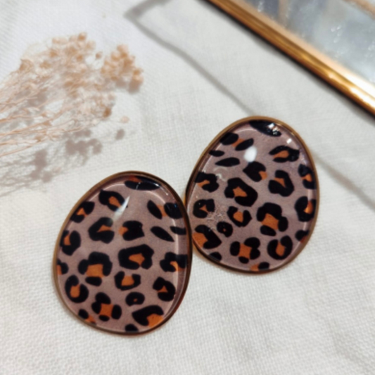 Boucles d’oreilles léopard – Ovale tendance imprimé animal