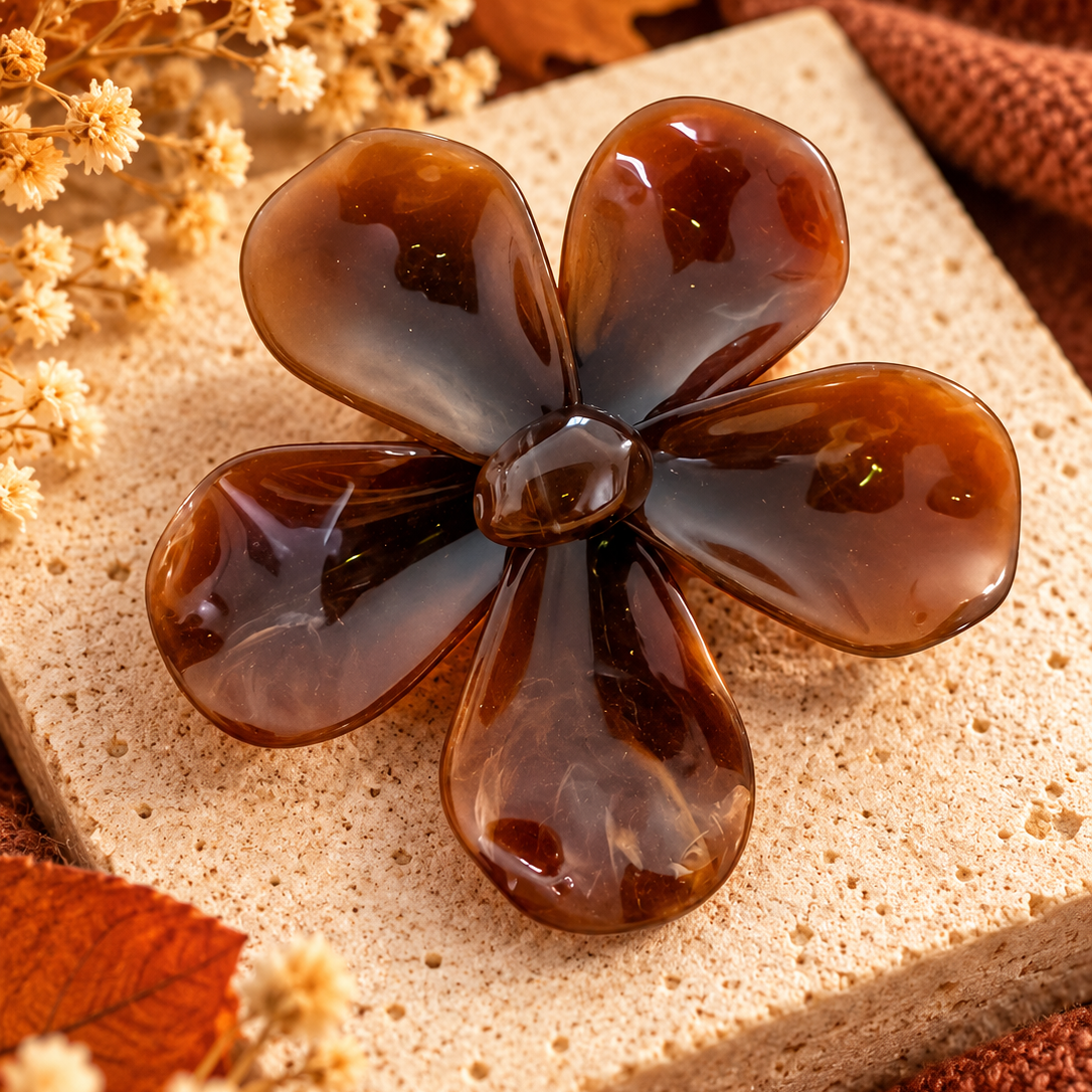 Broche Floréa – Fleur marron effet marbré