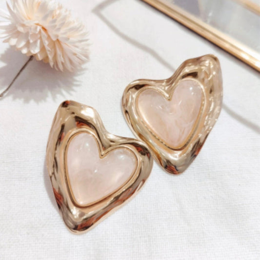 Boucles d’oreilles Cœur Rosé – Effet nacré & doré