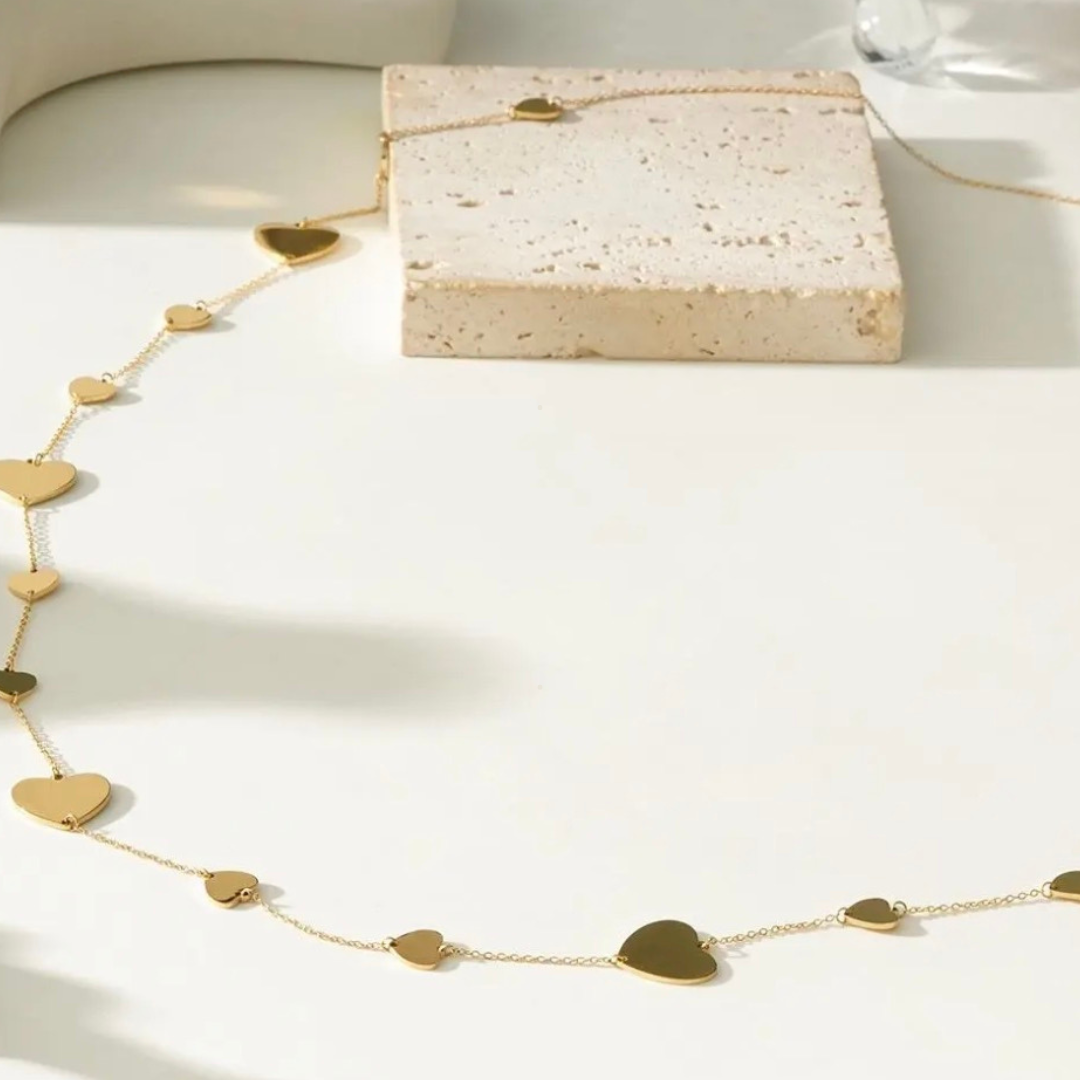 Sautoir Cœurs Dorés – Acier Inoxydable