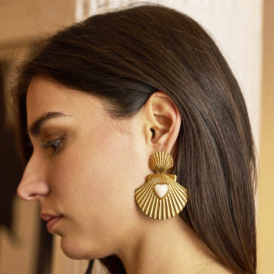 Boucles d’oreilles Calypso dorées éventail en acier inoxydable