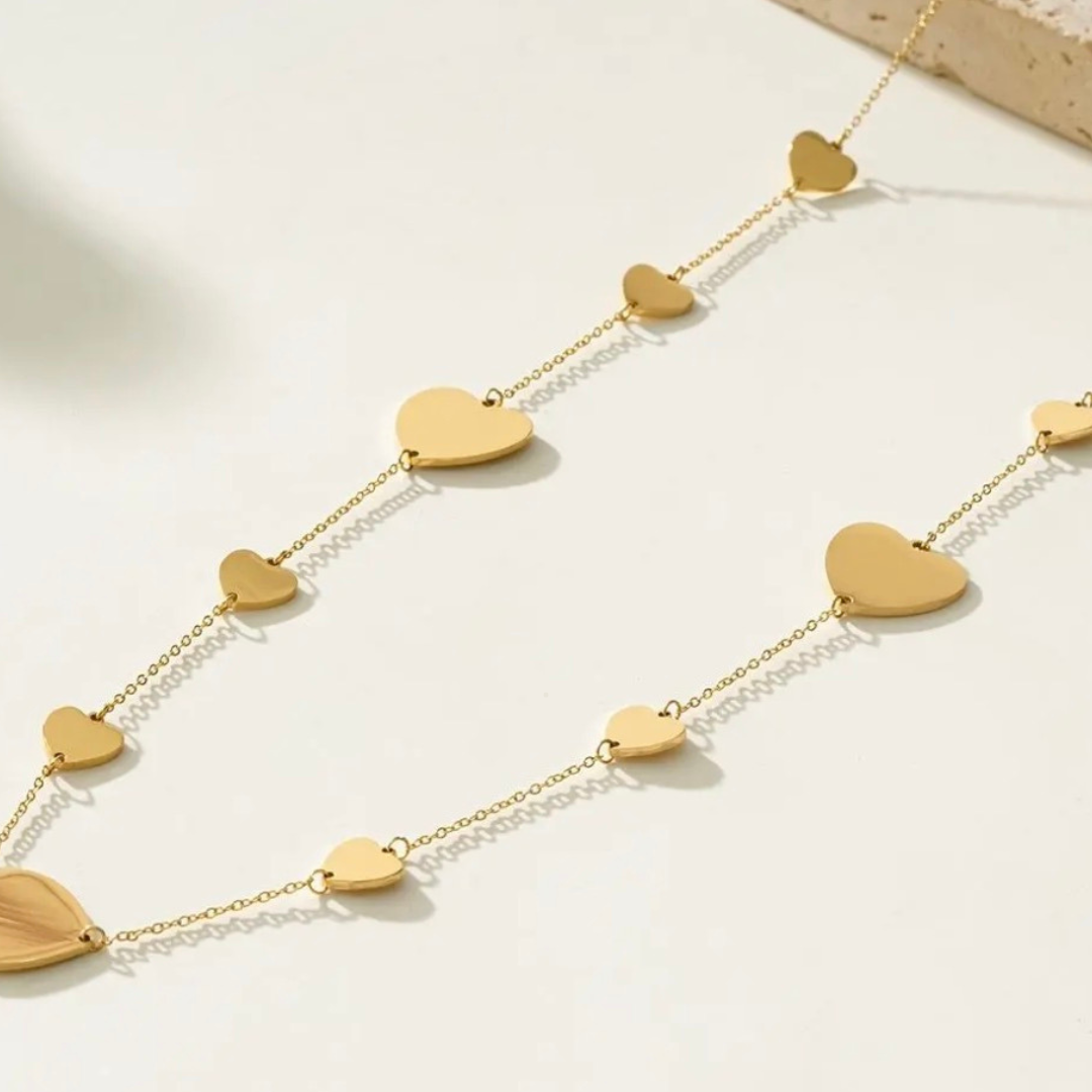 Sautoir Cœurs Dorés – Acier Inoxydable