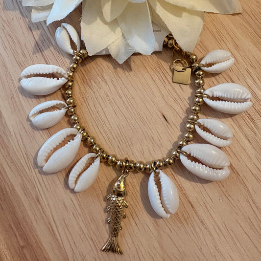 Bracelet Coquillages & Poisson Doré – Esprit Bohème Chic