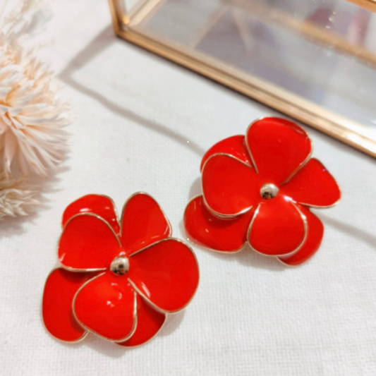 Boucles d’Oreilles Fleur Rouge – Éclat Passion