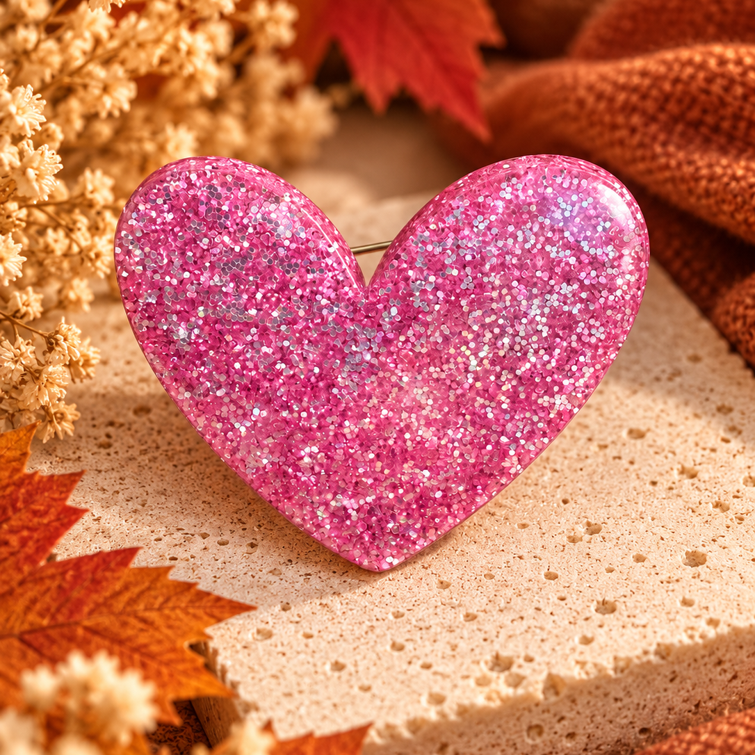 Broche Pink Love – Cœur rose pailleté