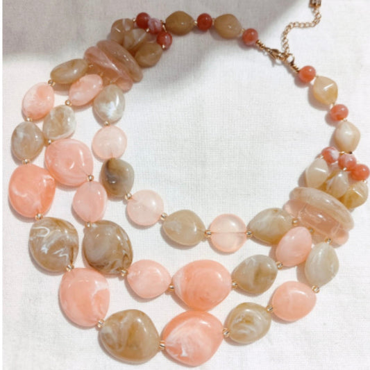 Chunky Resin Beaded Necklace Pink Beige