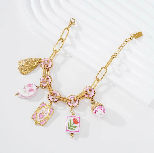 Bracelet Charms Rose & Doré – Esprit Bohème Chic