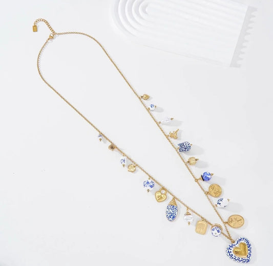Sautoir Charms Bleu & Doré – Esprit Bord de Mer Chic