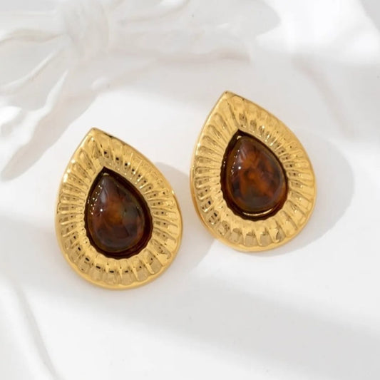 Boucles d’oreilles goutte dorées en acier inoxydable– Ambre