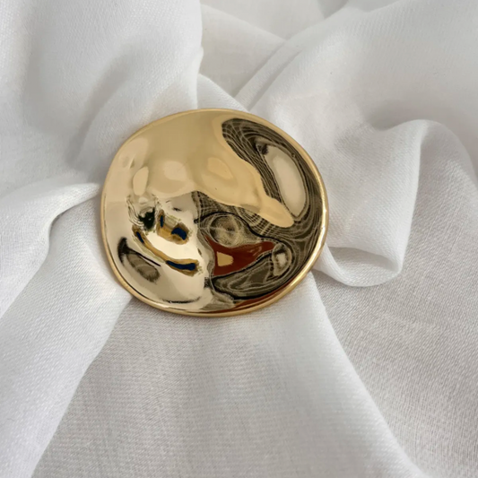 Broche Dorée Effet Miroir Forme Galet