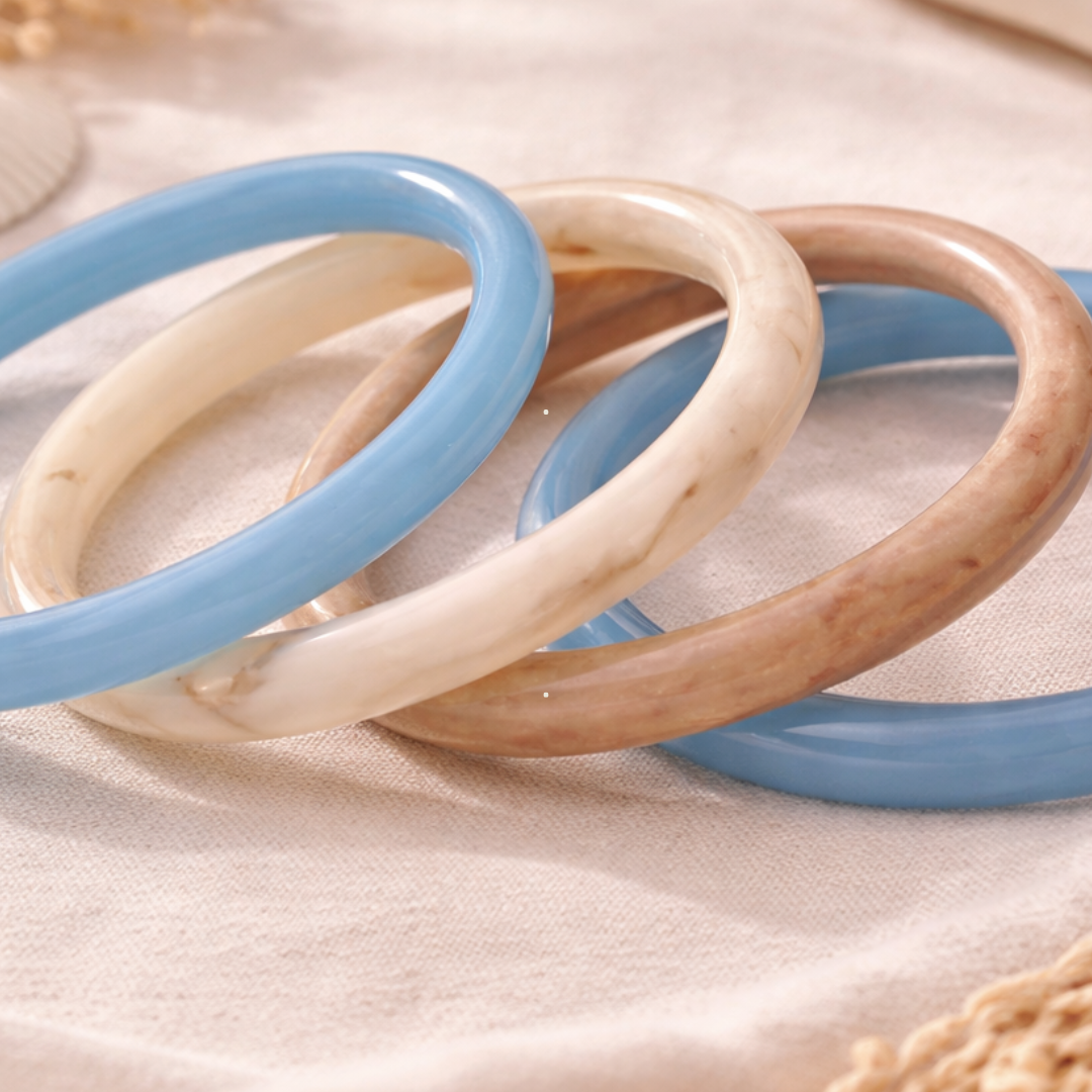 Lot de 4 Bracelets Joncs – Résine Bleu & Marbré