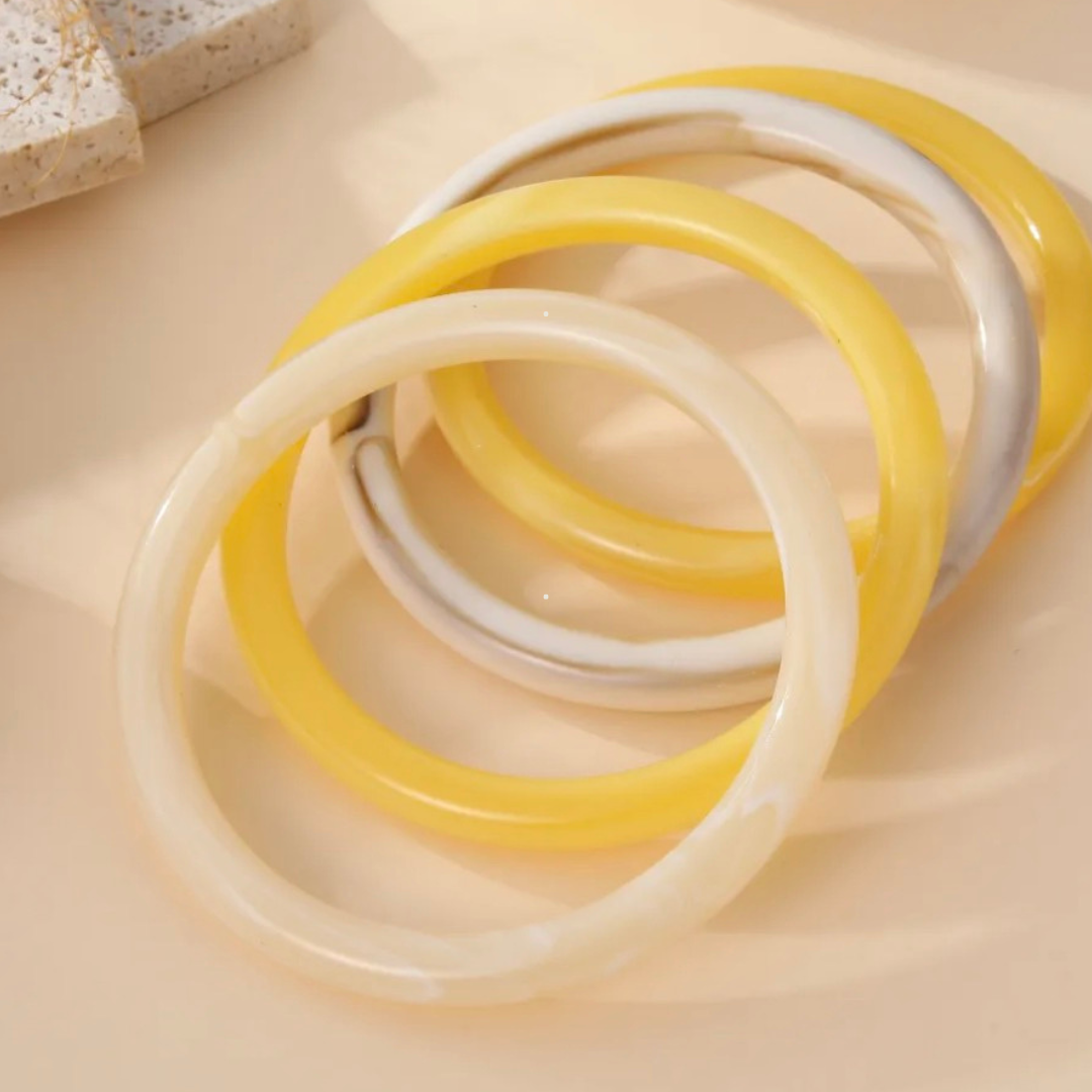 Lot de Bracelets Joncs – Jaune & Ivoire