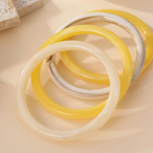 Lot de Bracelets Joncs – Jaune & Ivoire