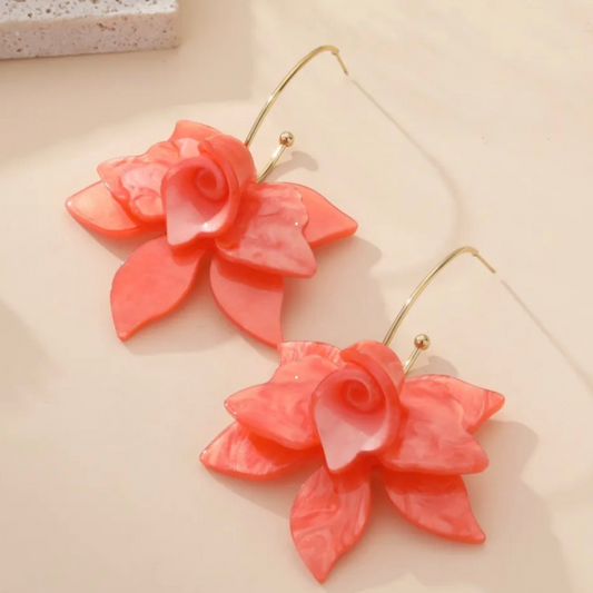 Boucles d’Oreilles Fleur Orange– Résine & Acier Inoxydable