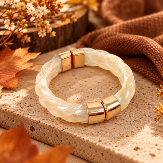 Bracelet torsadé blanc nacré et doré Alba | JustNathalie