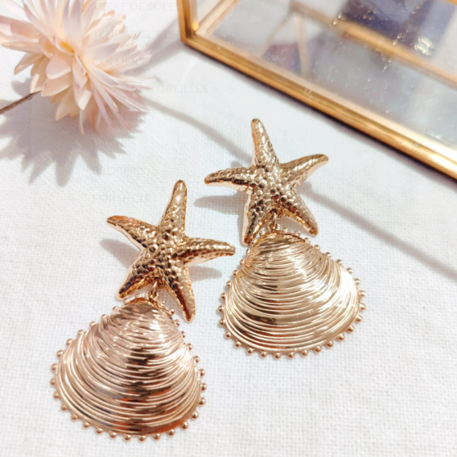 Boucles d’oreilles Étoile & Coquillage Dorées